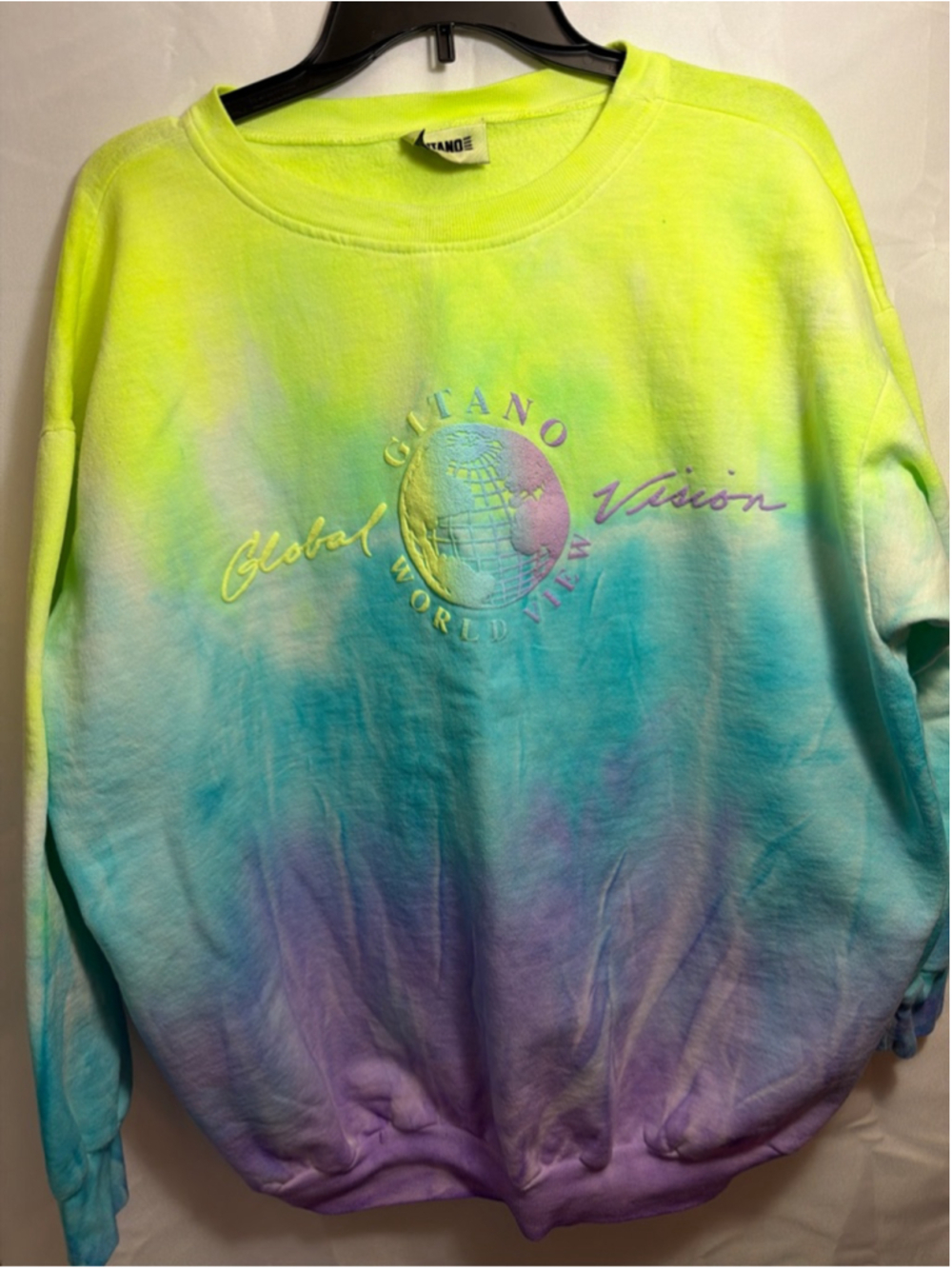 Vintage 80s GITANO Tie-Dye Sweatshirt Puffy Paint Graphic Oversized Fluorescent